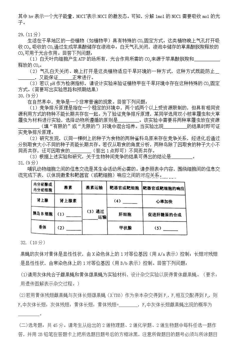 2021年高考理综试卷及谜底,理科综合试题谜底剖析