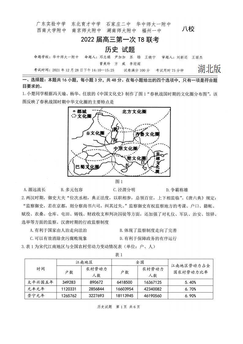2022年八省联考汗青试卷第1页