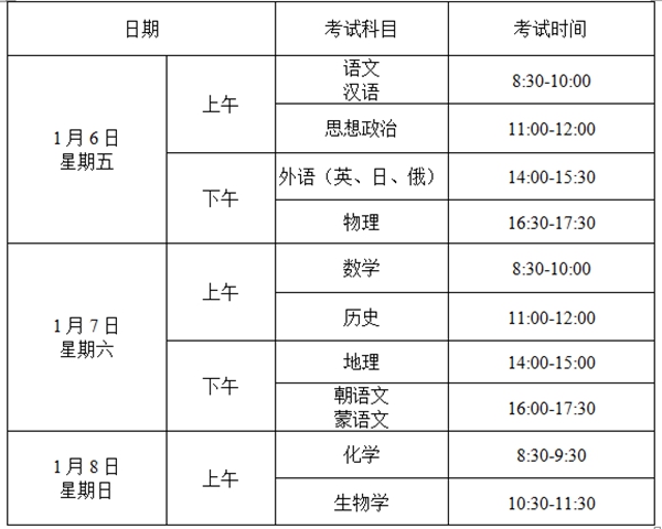 2023年辽宁高中各科会考时辰支配一览表