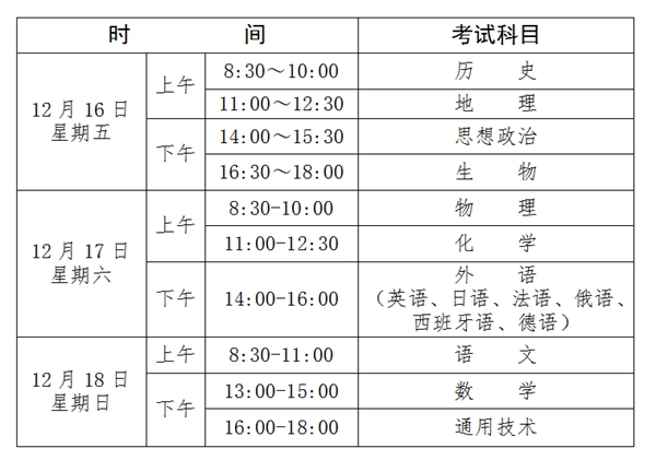 2023年贵州高中各科会考时辰支配一览表