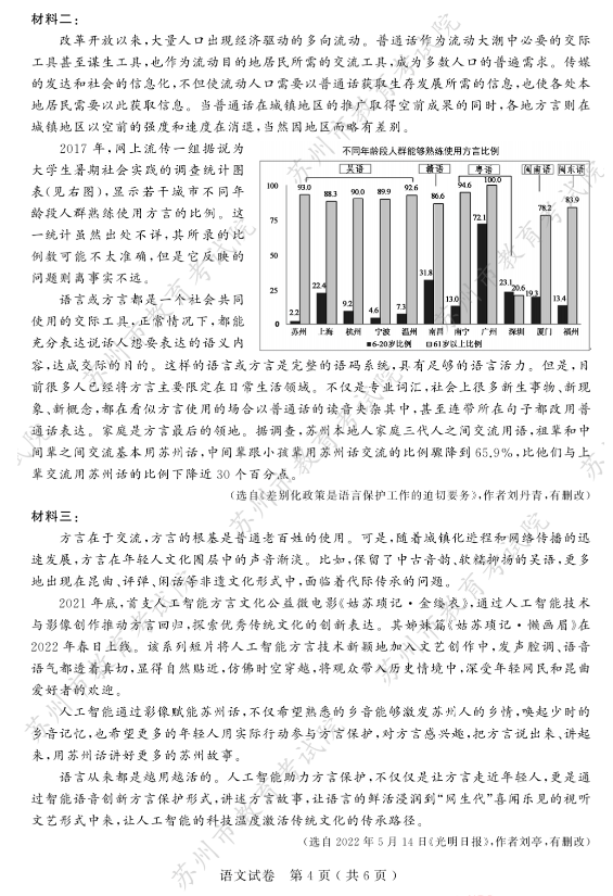 2023年姑苏市中考语文试卷真题及谜底
