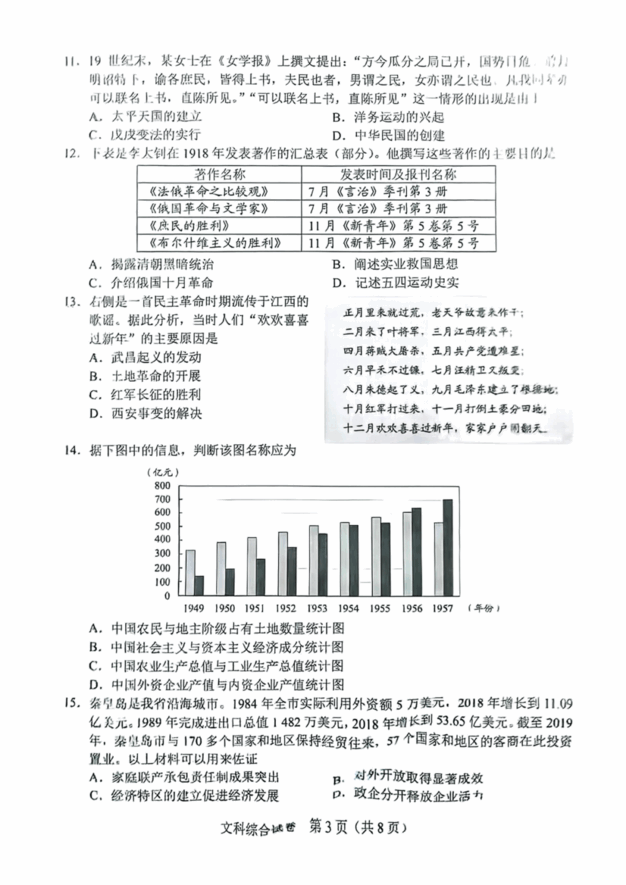 2023年河北中考文综试卷真题及谜底