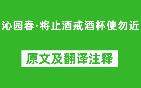 辛弃疾《沁园春·将止酒戒羽觞使勿近》原文及翻译正文,诗意诠释