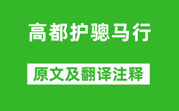 杜甫《高都护骢马行》原文及翻译正文,诗意诠释