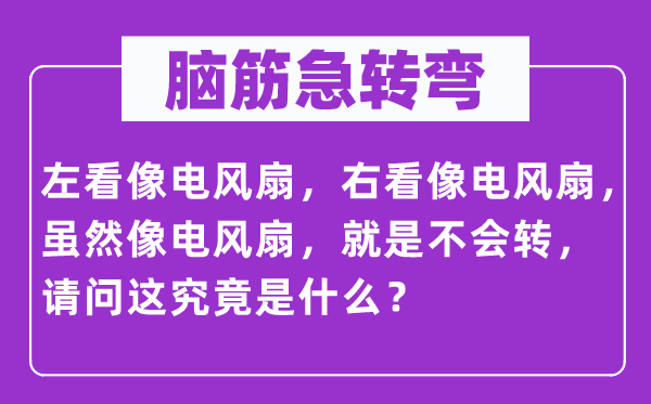脑子急转弯:左看像电电扇,右看像电电扇,固然像电电扇,便是不会转,叨教这事实是甚么?
