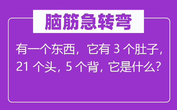 脑子急转弯:有一个东西,它有3个肚子,21个头,5个背,它是甚么?