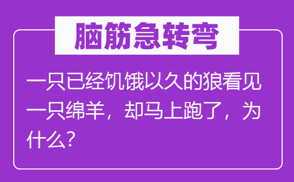 脑子急转弯:一只已饥饿以久的狼瞥见一只绵羊,却顿时跑了,为甚么?