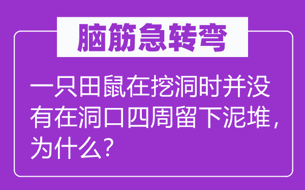 脑子急转弯:一只田鼠在挖洞时并不在洞口四周留下泥堆,为甚么?