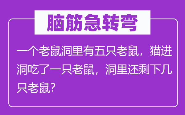 脑子急转弯:一个老鼠洞里有五只老鼠,猫进洞吃了一只老鼠,洞里还剩下几只老鼠?