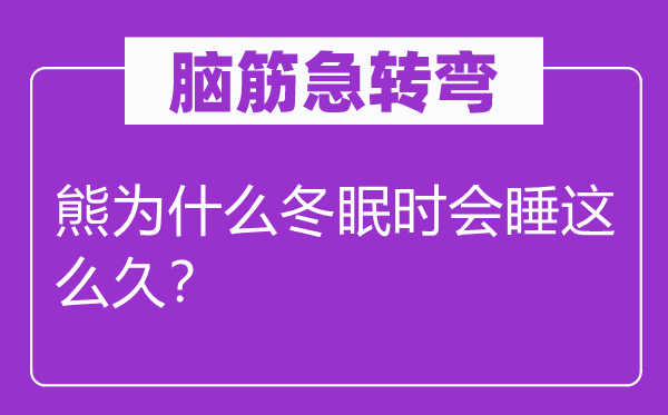 脑子急转弯：熊为甚么蛰伏时会睡这么久？