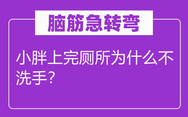 脑子急转弯:小胖上完茅厕为甚么不洗手?