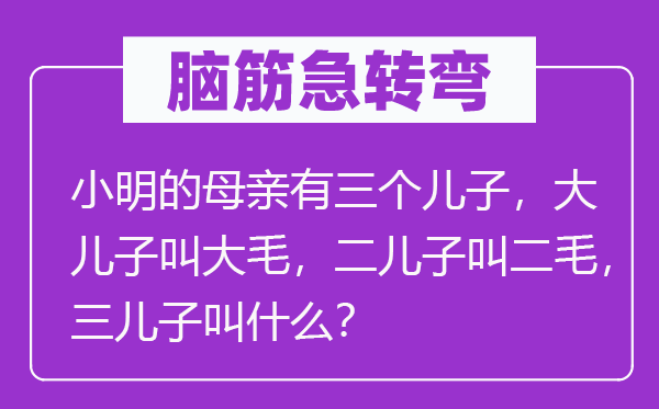 脑子急转弯：小明的母亲有三个儿子，大儿子叫大毛，二儿子叫二毛，三儿子叫甚么？