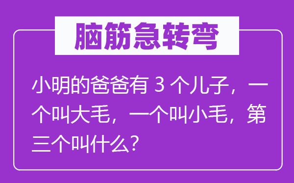 脑子急转弯：小明的爸爸有3个儿子，一个叫大毛，一个叫小毛，第三个叫甚么？