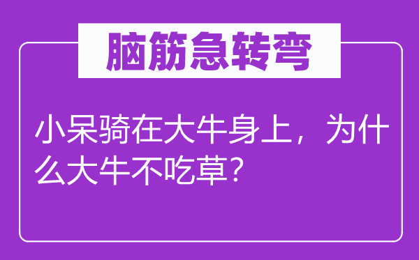脑子急转弯：小呆骑在大牛身上，为甚么大牛不吃草？
