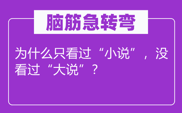 脑子急转弯：为甚么只看过“小说”，没看过“大说”？