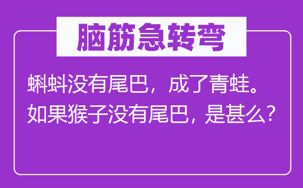 脑子急转弯:蝌蚪不尾巴,成了田鸡。若是山公不尾巴,是甚么?