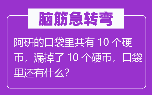脑子急转弯:阿研的口袋里共有10个硬币,遗漏了10个硬币,口袋里另有甚么?