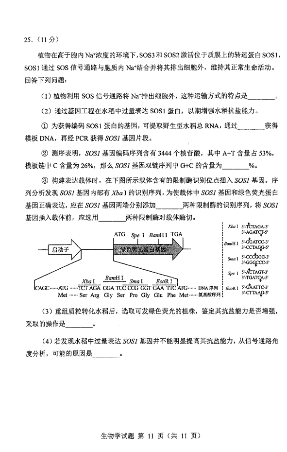 新高考2024七省联考生物试卷及谜底剖析