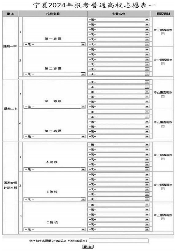 2024年宁夏高考自愿表填写样本(附填报时候和进口)