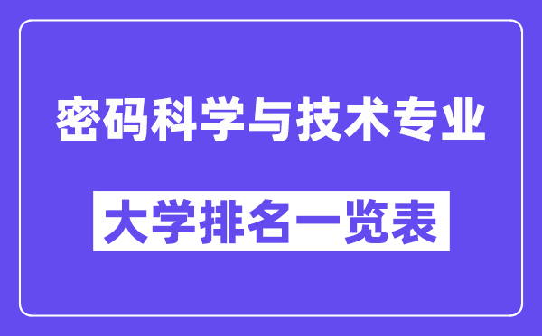 天下暗码迷信与手艺专业大学排名一览表(最新排行榜)