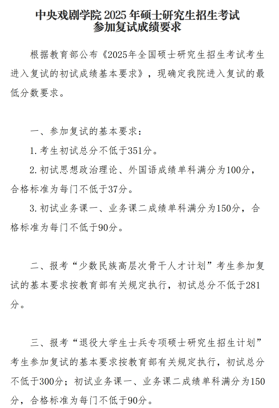 中心戏剧学院2026考研分数线一览表（含2025年复试线）